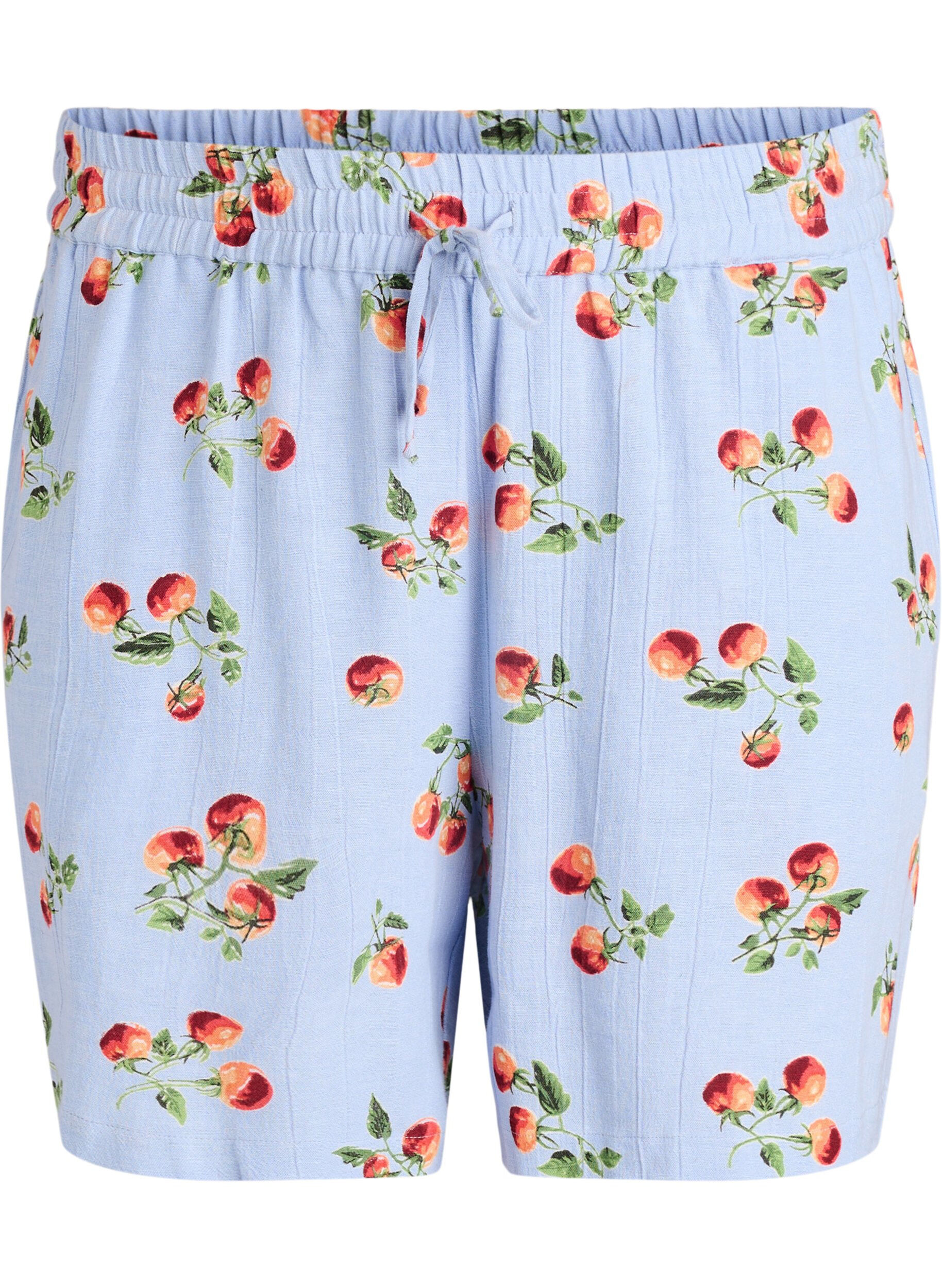 ZizziShorts aus Baumwolle mit Tomaten-Print und hoher Taille, Blau, Packshot image number 0