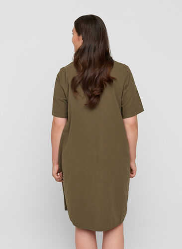 Kurzarm Kleid aus Baumwolle mit Knöpfen, Ivy Green, Model image number 1