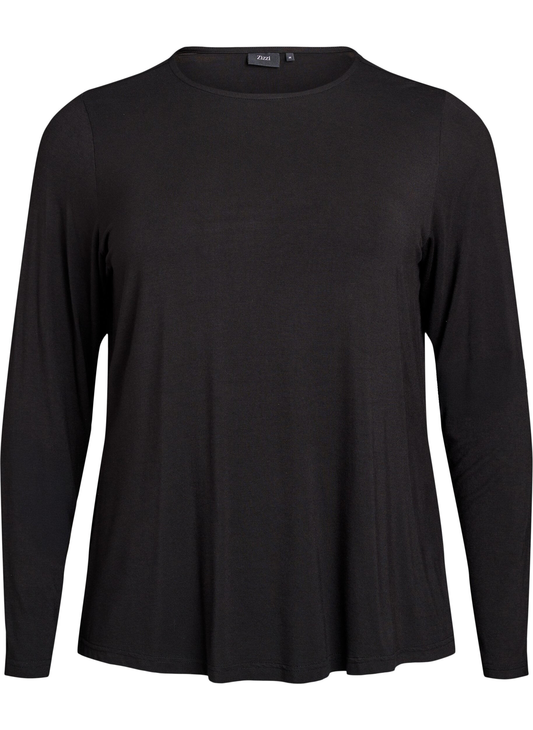 ZizziEinfarbige Bluse mit langen &Auml;rmeln, Schwarz, Packshot image number 0