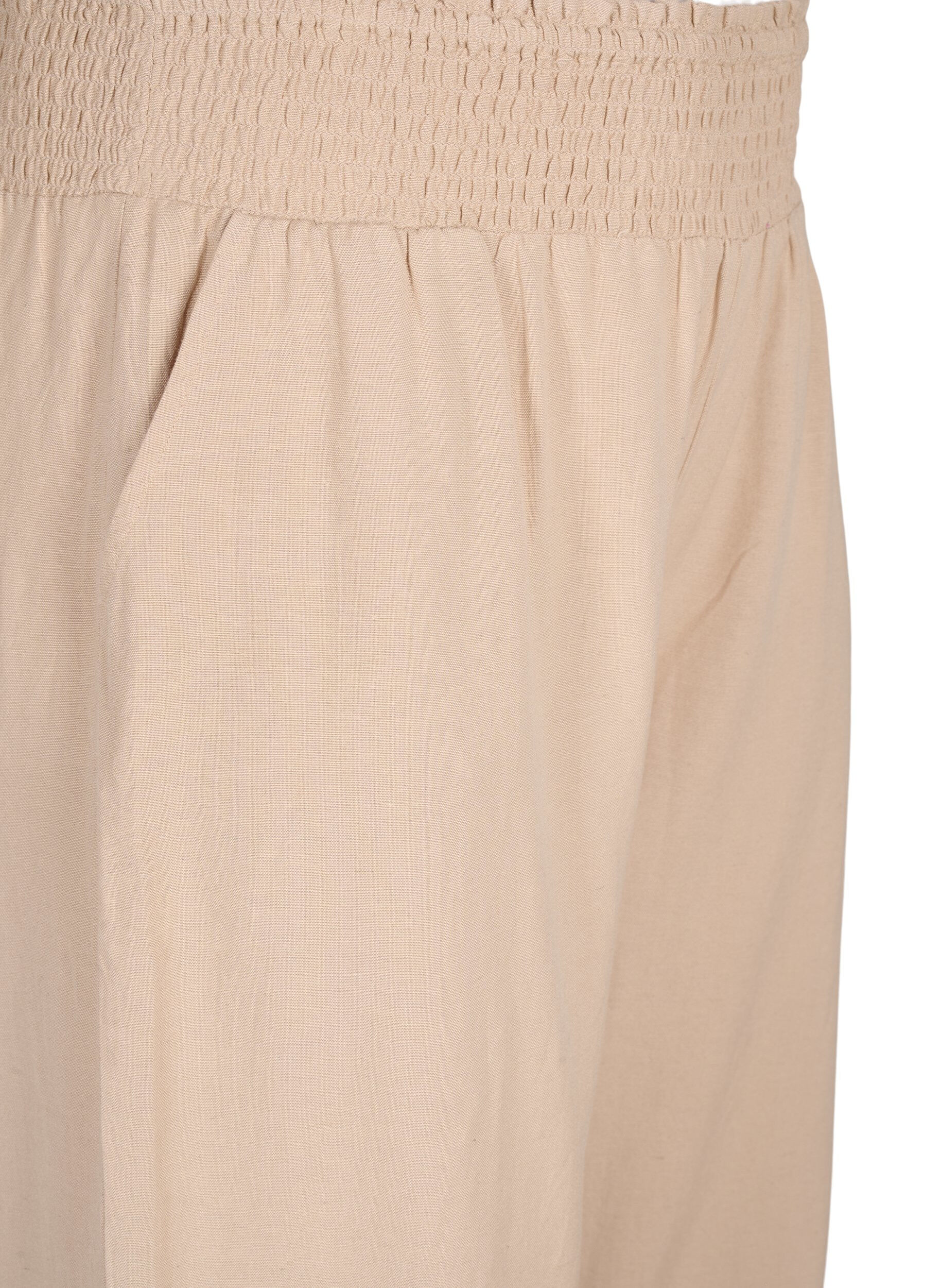 Zizzi Smockhose mit Leinen, Beige, Packshot image number 2