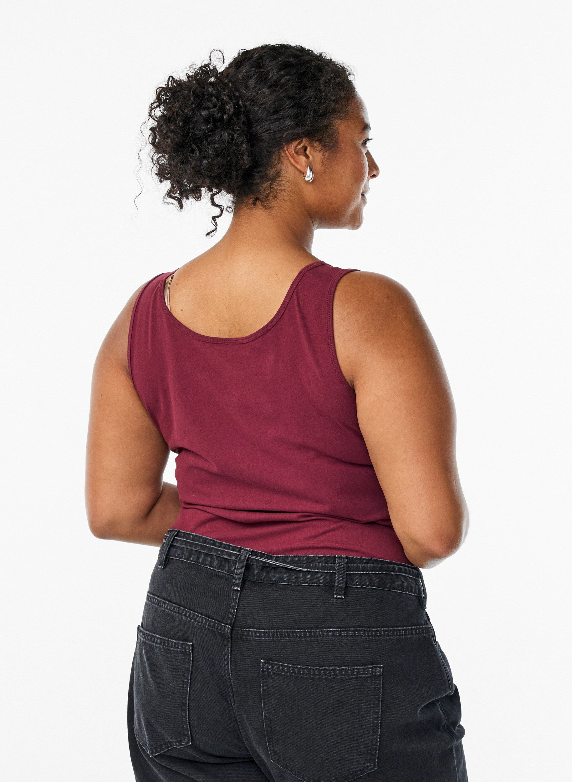 Zizzi Einfarbiges basic Top aus Baumwolle, Dunkles Bordeaux, Model image number 2