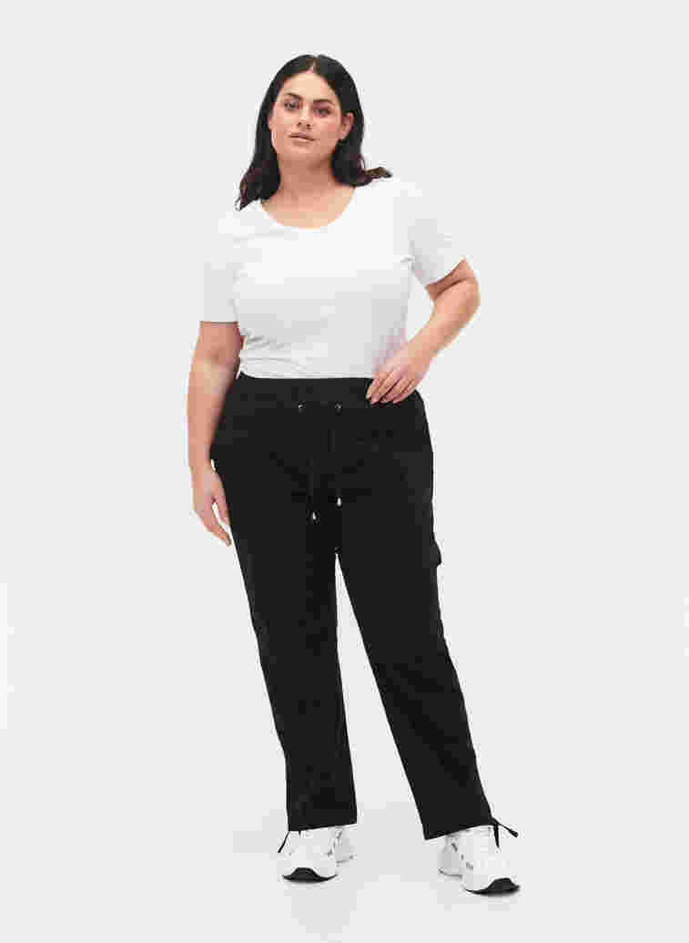 Lockere Hose aus Baumwolle, Black, Model image number 0