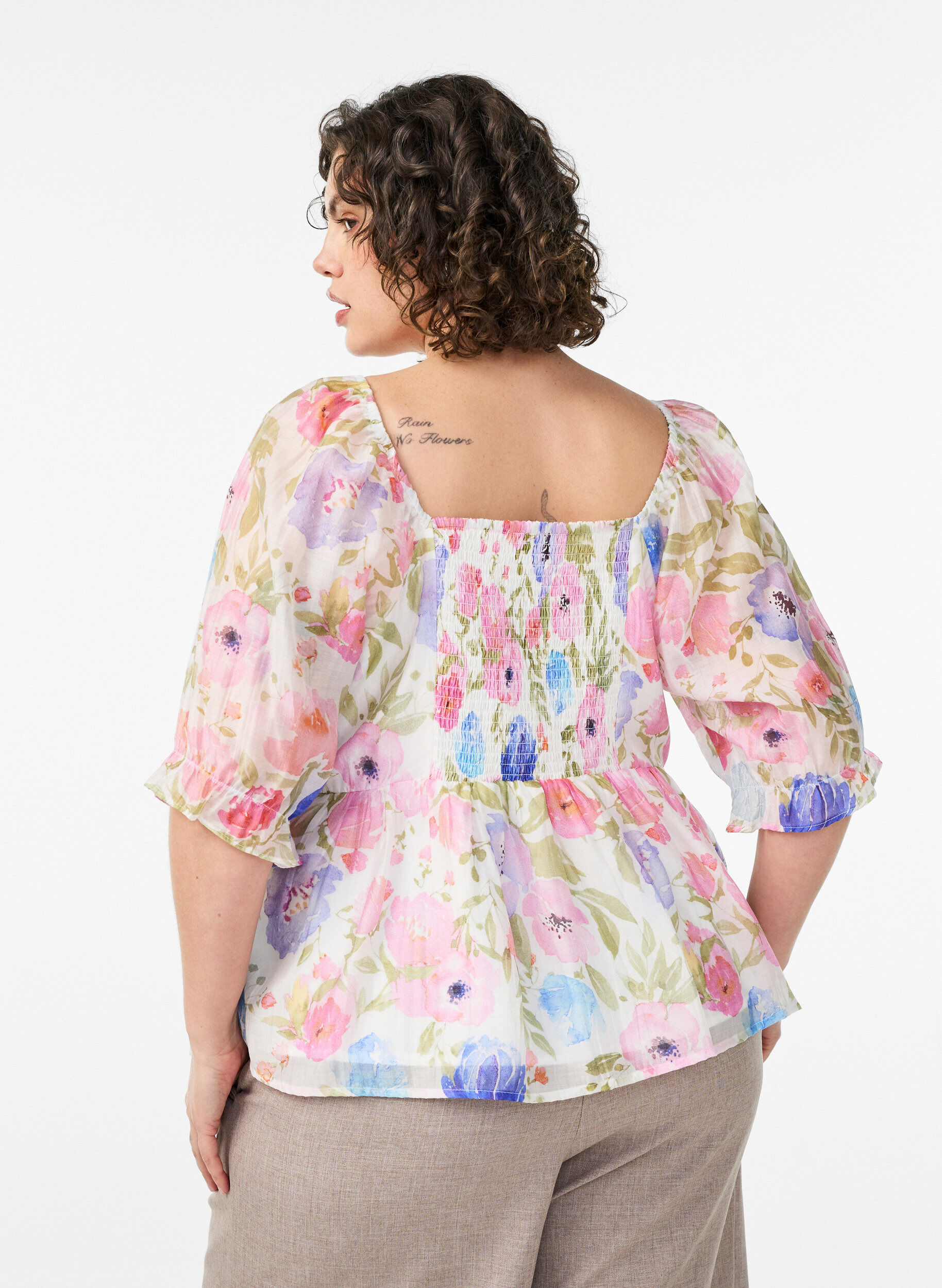 ZizziBluse aus Lyocell mit Blumenprint und Herzausschnitt, Wei&szlig;, Model image number 2