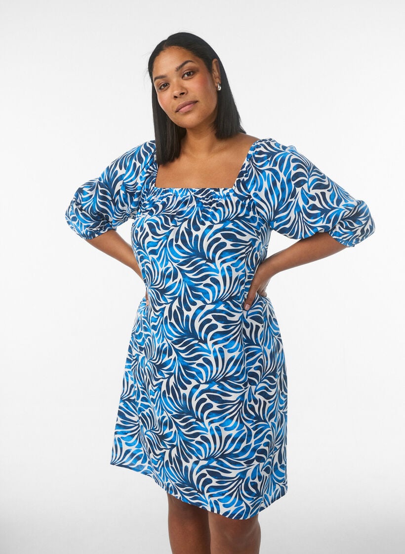 Strandkleid aus Viskose mit Print, Blau, Model image number 0