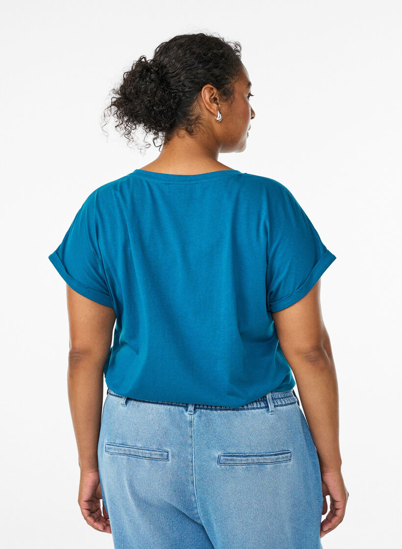 Kurz&auml;rmeliges T-Shirt aus einer Baumwollmischung, Petrol, Model image number 2