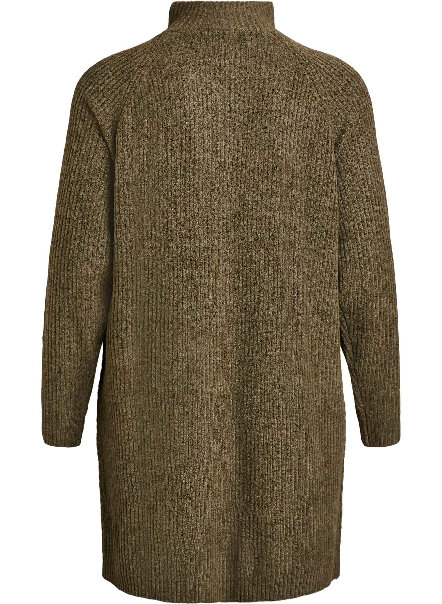 Zizzi Knielanges Strickkleid mit hohem Kragen, Gr&uuml;n, Packshot image number 1