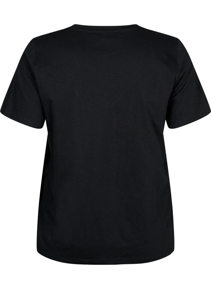 Kurz&auml;rmeliges Basic T-Shirt mit V-Ausschnitt, Schwarz, Packshot image number 1