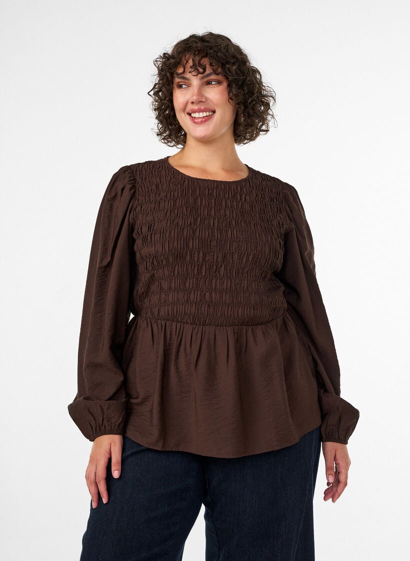 Bluse mit Puff und langen &Auml;rmeln, Braun, Model image number 0