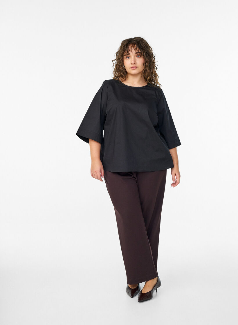 Bluse mit Ziernähten und 3/4-Ärmeln, Schwarz, Model image number 1