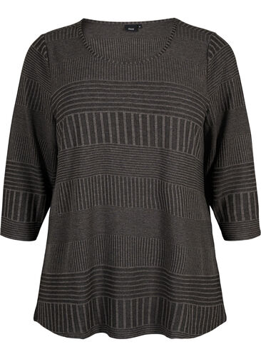 Bluse mit 3/4-Ärmeln und Streifenmuster, Dark Grey Melange, Packshot image number 0