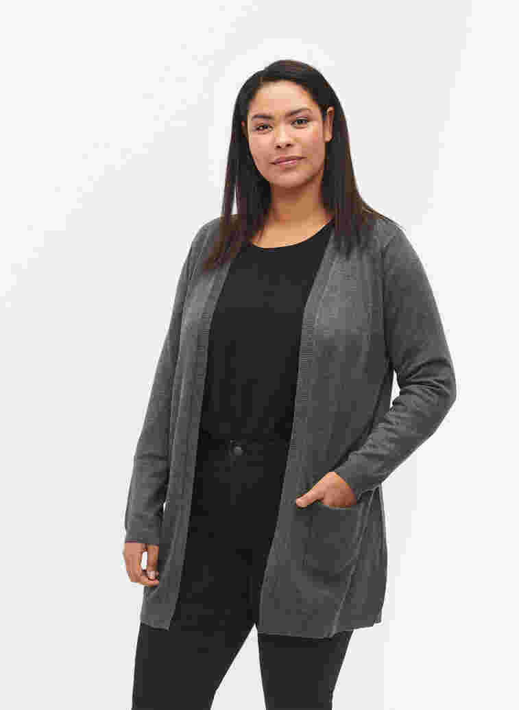 Lange Strickjacke aus einer Viskosemischung, Dark Grey Melange, Model image number 0