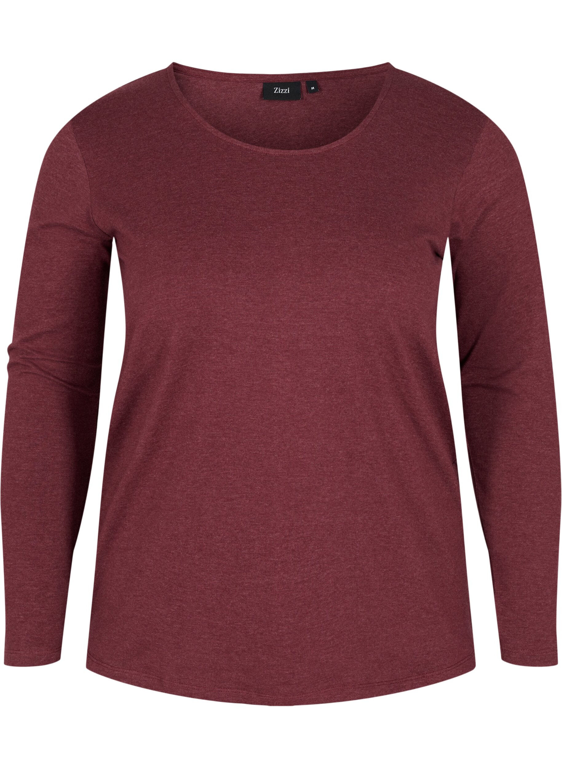 Zizzi Basic Bluse mit langen &Auml;rmeln, Cabernet Melange, Packshot image number 0