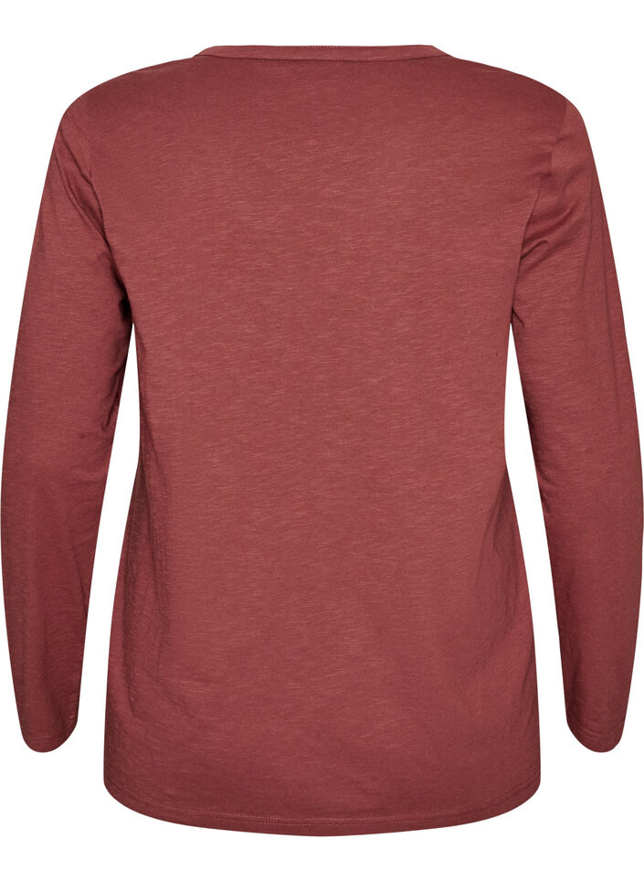 Langarmshirt mit V-Ausschnitt und Kn&ouml;pfen, Braun, Packshot image number 1