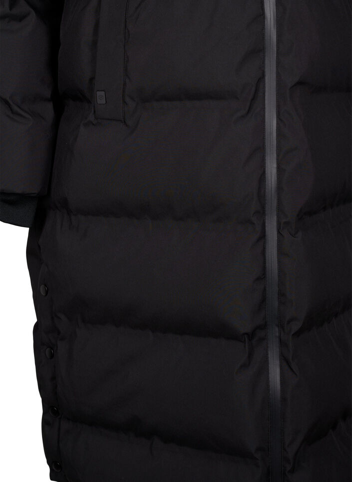 Langer Winter-Steppmantel mit Kapuze, Schwarz, Packshot image number 3