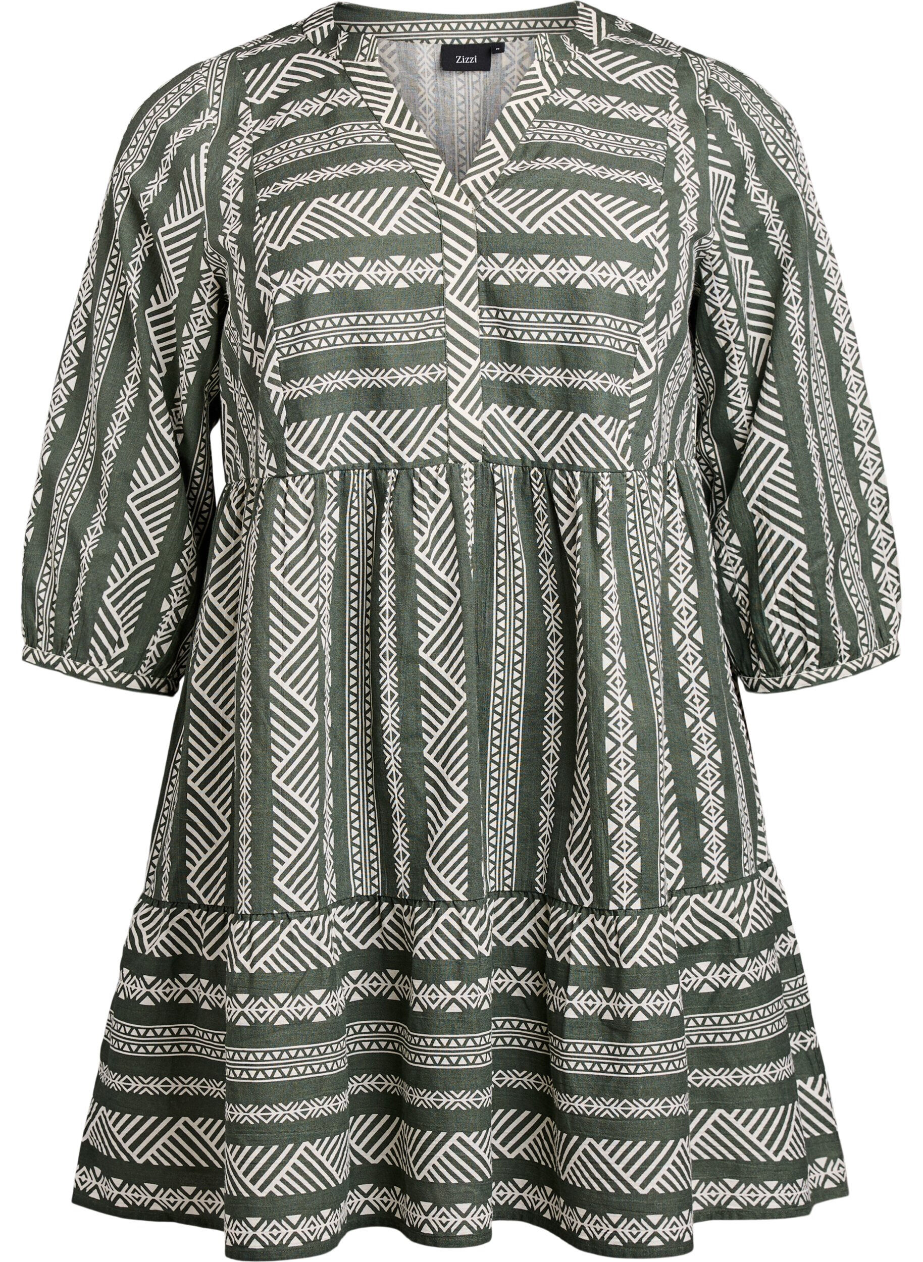 Zizzi Kleid mit Grafikprint und 3/4-&Auml;rmeln, Gr&uuml;n, Packshot image number 0