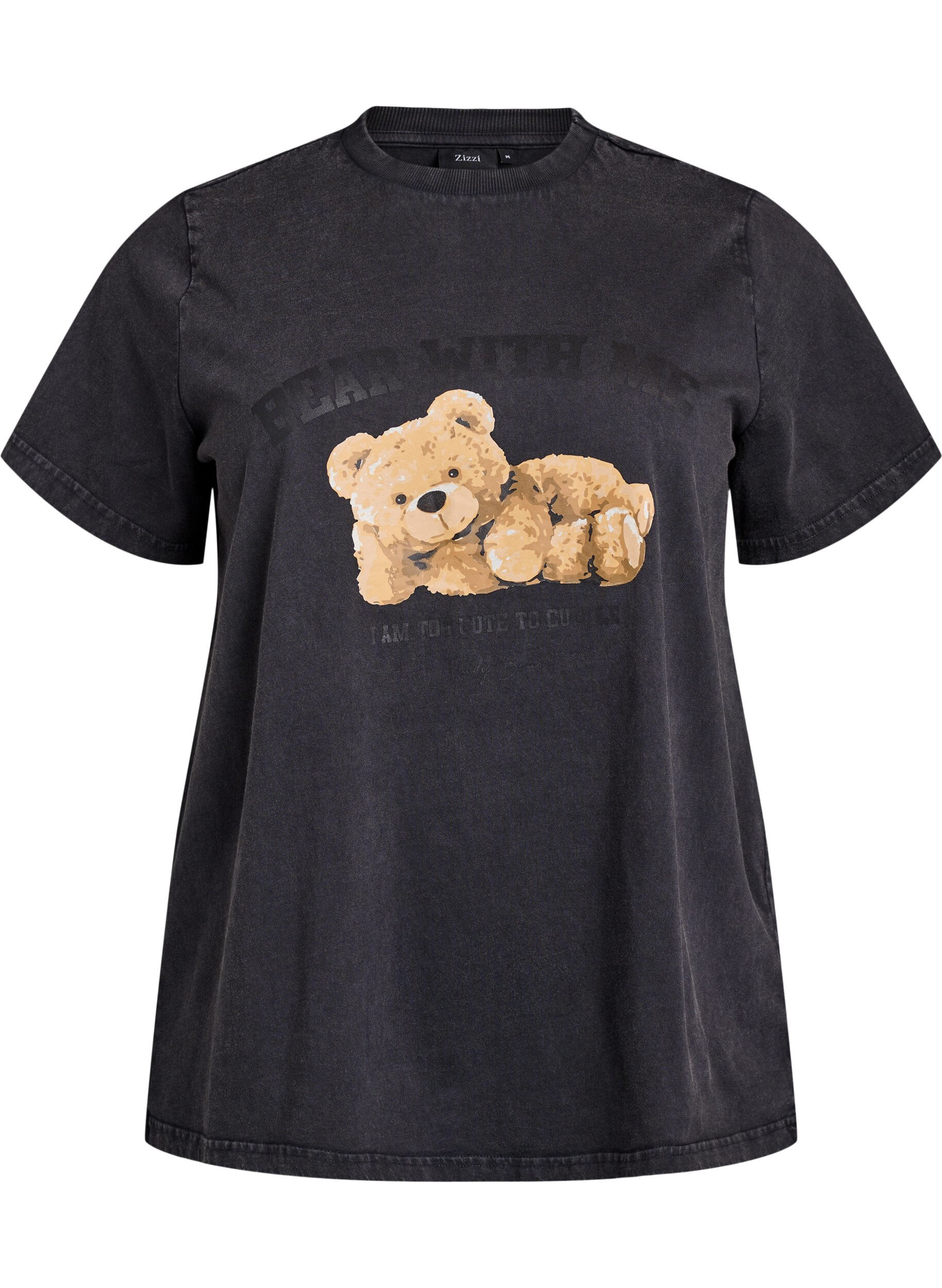 Zizzi T-Shirt mit Teddyb&auml;r-Print und abgenutzter Optik, Grau, Packshot image number 0