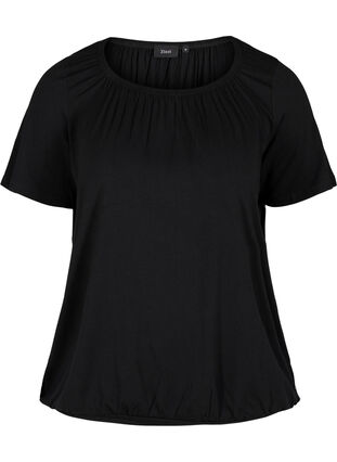 Kurzarm T-Shirt aus Viskose mit Gummibund, Black, Packshot image number 0