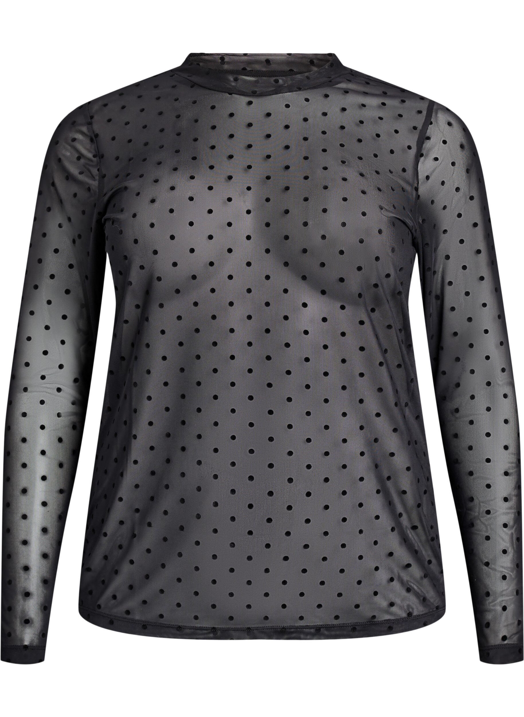 Zizzi Bluse aus Mesh mit Punkten, Schwarz, Packshot image number 0