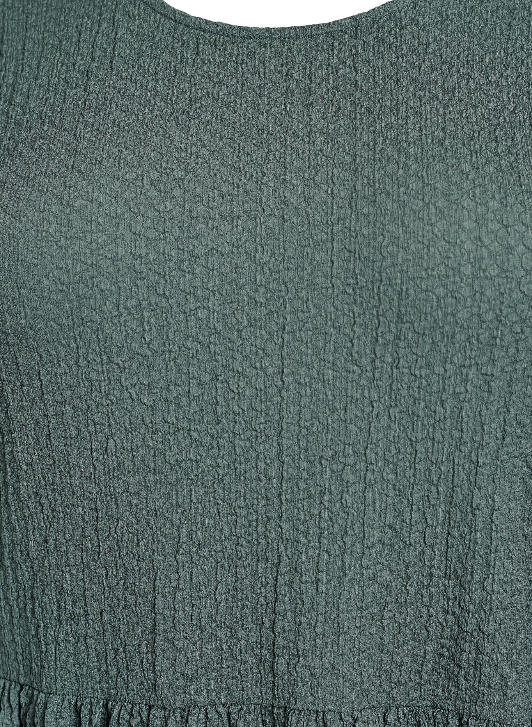 Zizzi Kurzes Kleid aus strukturiertem Stoff mit 3/4-&Auml;rmeln, Gr&uuml;n, Packshot image number 2