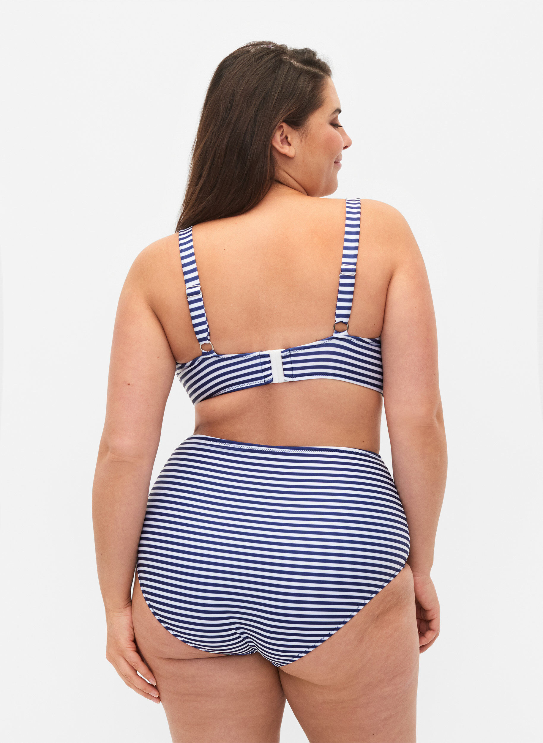 Zizzi Bikini-Unterteil mit Streifen und hoher Taille, Blau, Model image number 1