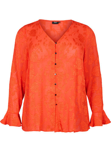 Langärmliges Hemd mit Jacquard-Look, Orange.com, Packshot image number 0