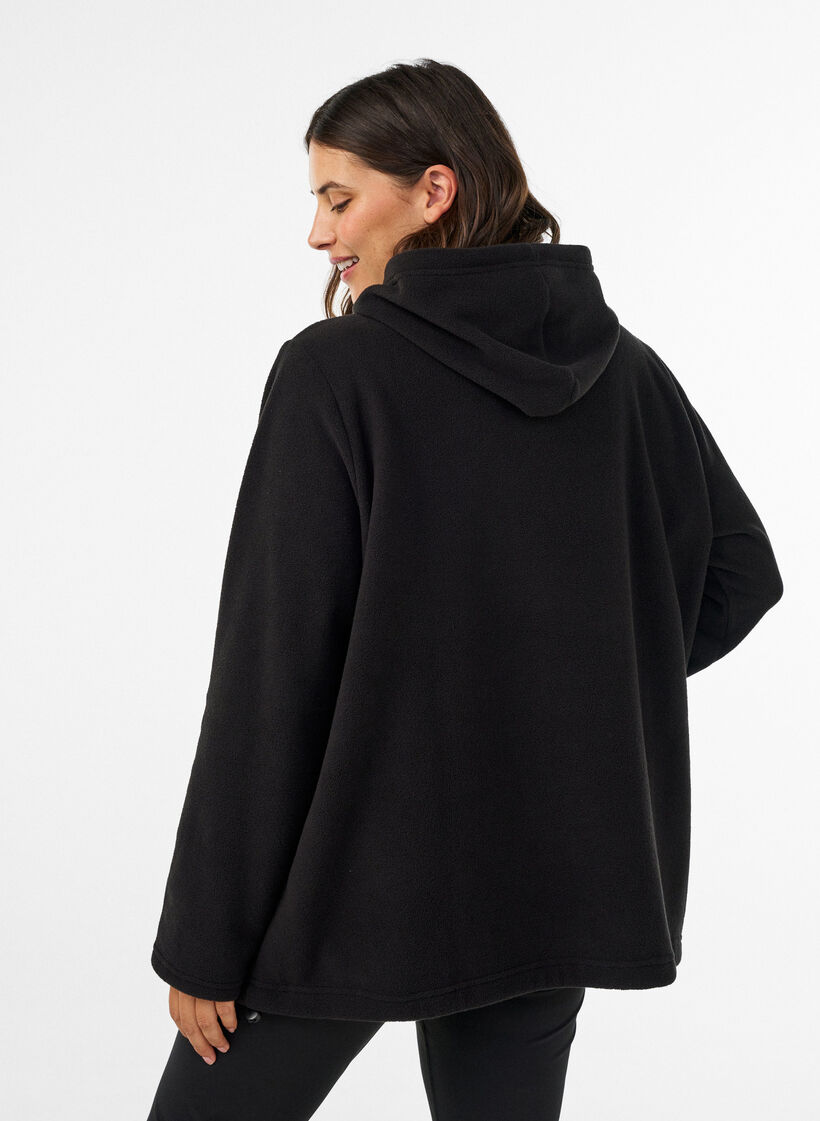 Hoodie aus Fleece mit hohem Kragen und aufgesticktem Text, Schwarz, Model image number 2