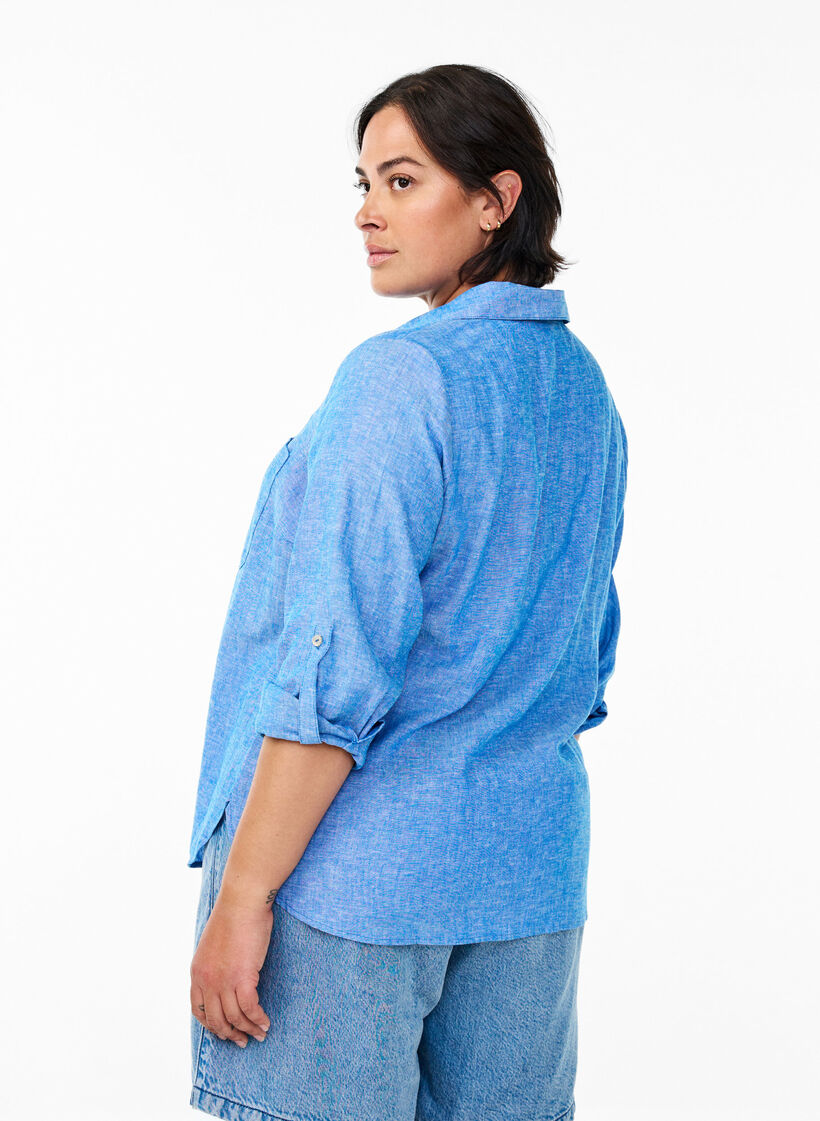 Bluse aus Leinen und Viskose mit 3/4-Ärmeln, Blau, Model image number 1