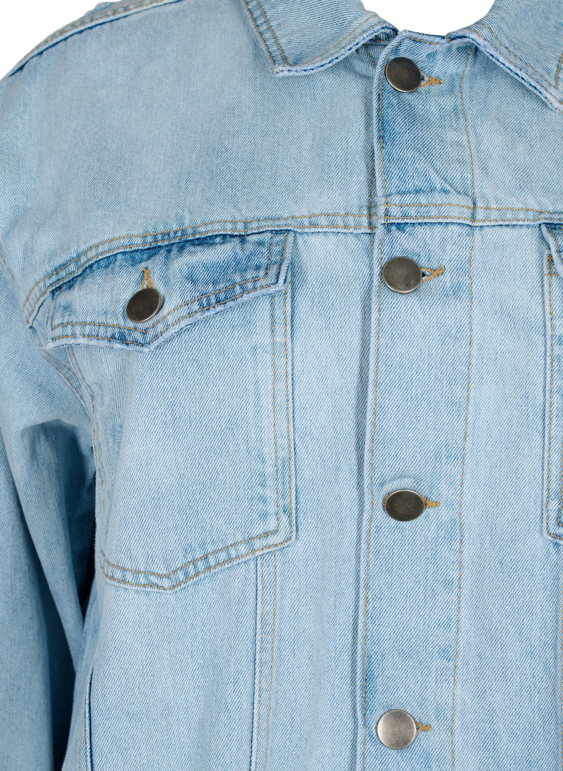 Zizzi Locker sitzende Jeansjacke mit Abnutzungsdetails, Light blue denim, Packshot image number 2