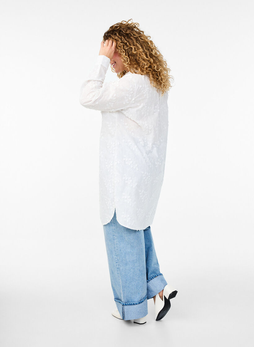 Hemdblusenkleid mit gestickten Blumen, Weiß, Model image number 2