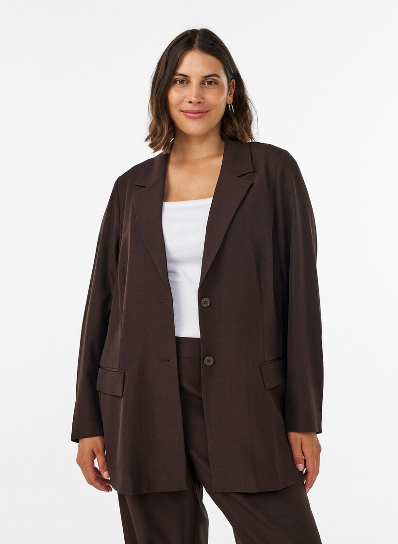 Blazer mit Taschen und Schlitzen, Braun, Model image number 0