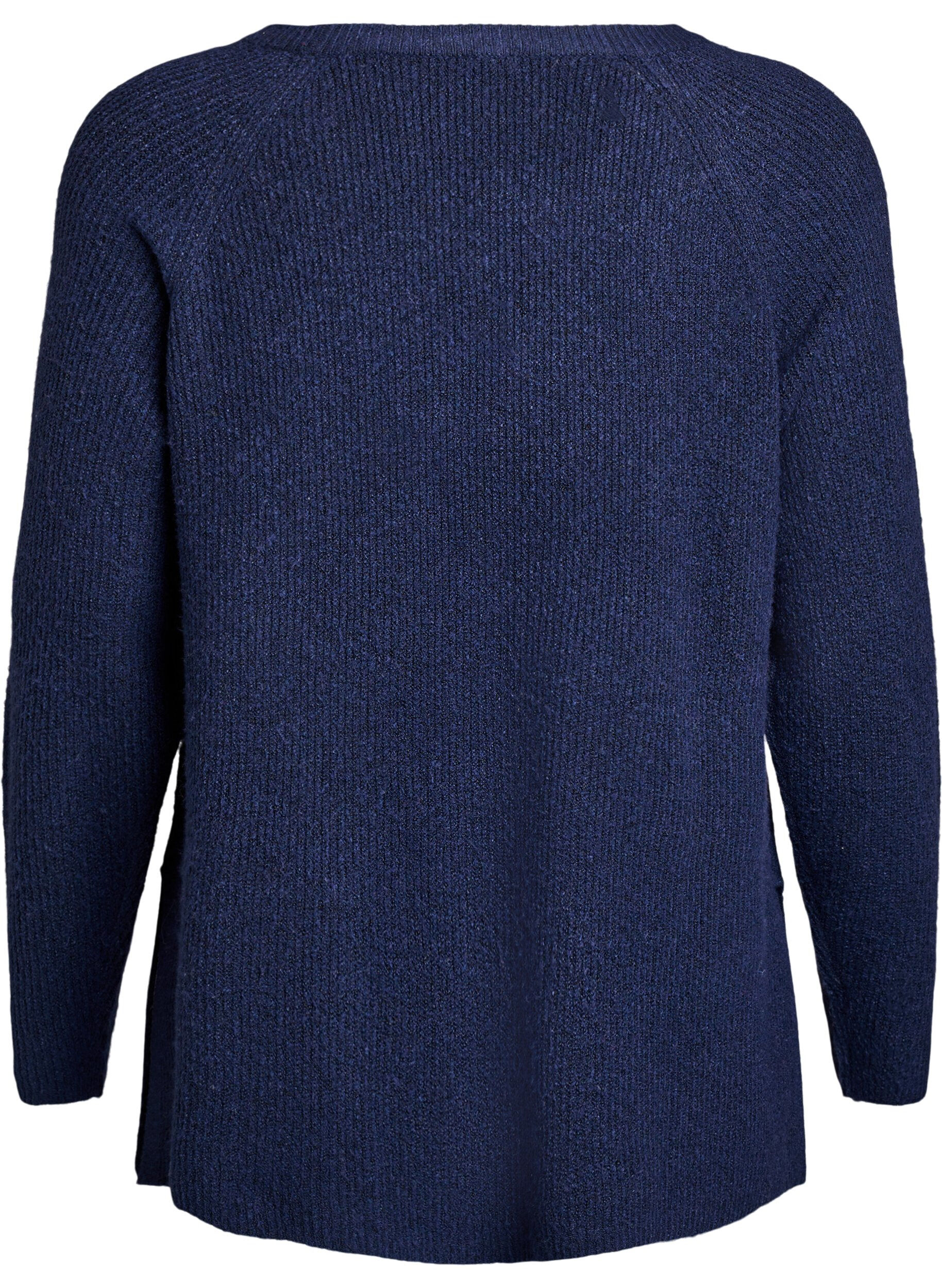 Zizzi Strickpullover mit diagonalem Muster und Raglan&auml;rmeln, Blau, Packshot image number 1