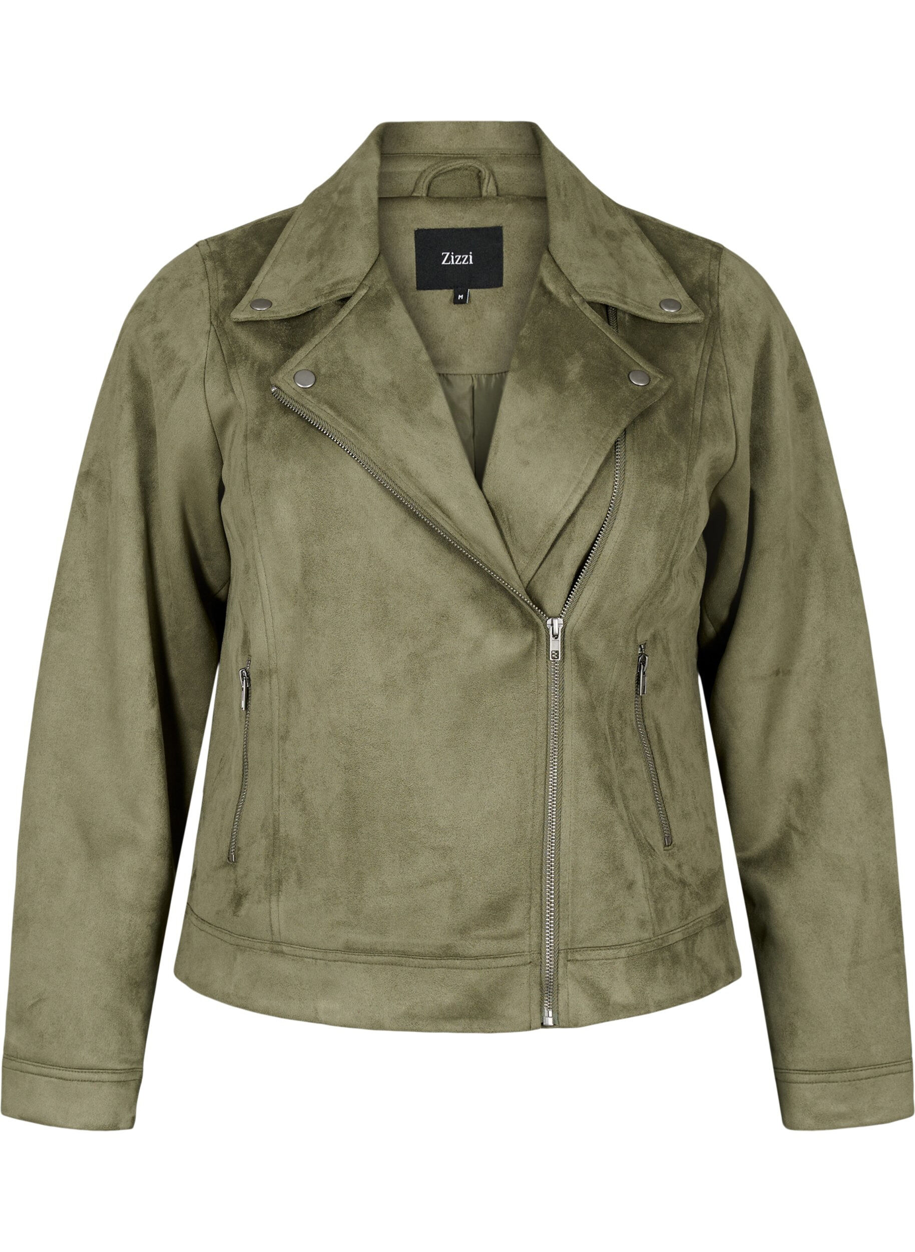 Zizzi Bikerjacke aus Wildlederimitat, Dusty Olive, Packshot image number 0