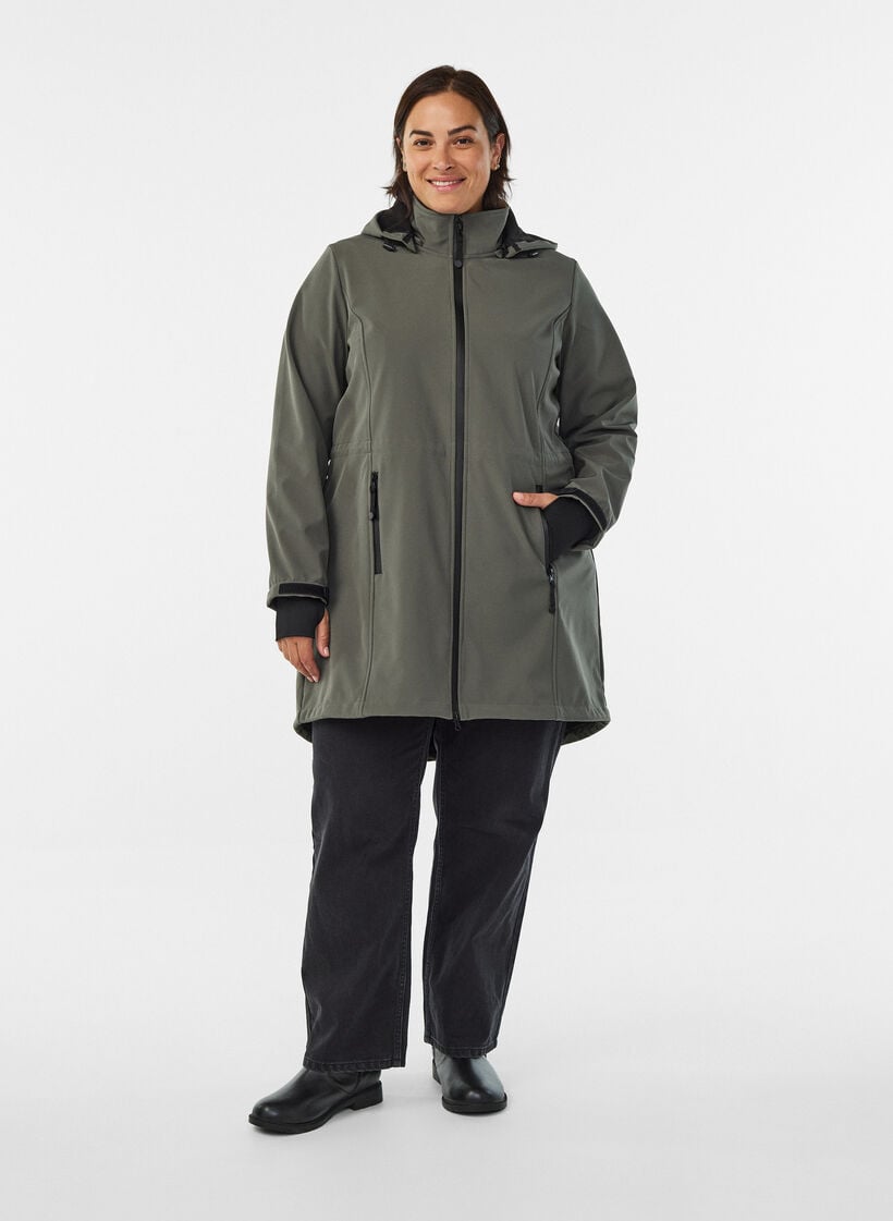 Softshelljacke mit abnehmbarer Kapuze, Grau, Model image number 1