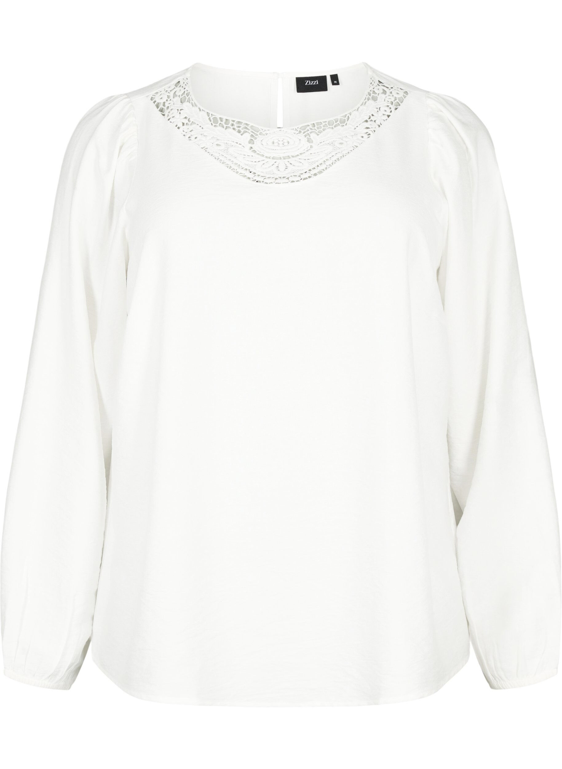 Zizzi Bluse aus Viskose mit H&auml;keldetails, Bright White, Packshot image number 0