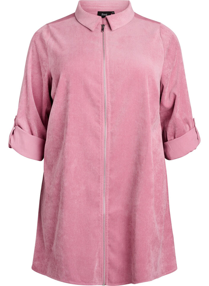 Cordkleid mit Rei&szlig;verschluss und 3/4-&Auml;rmeln, Rot, Packshot image number 0