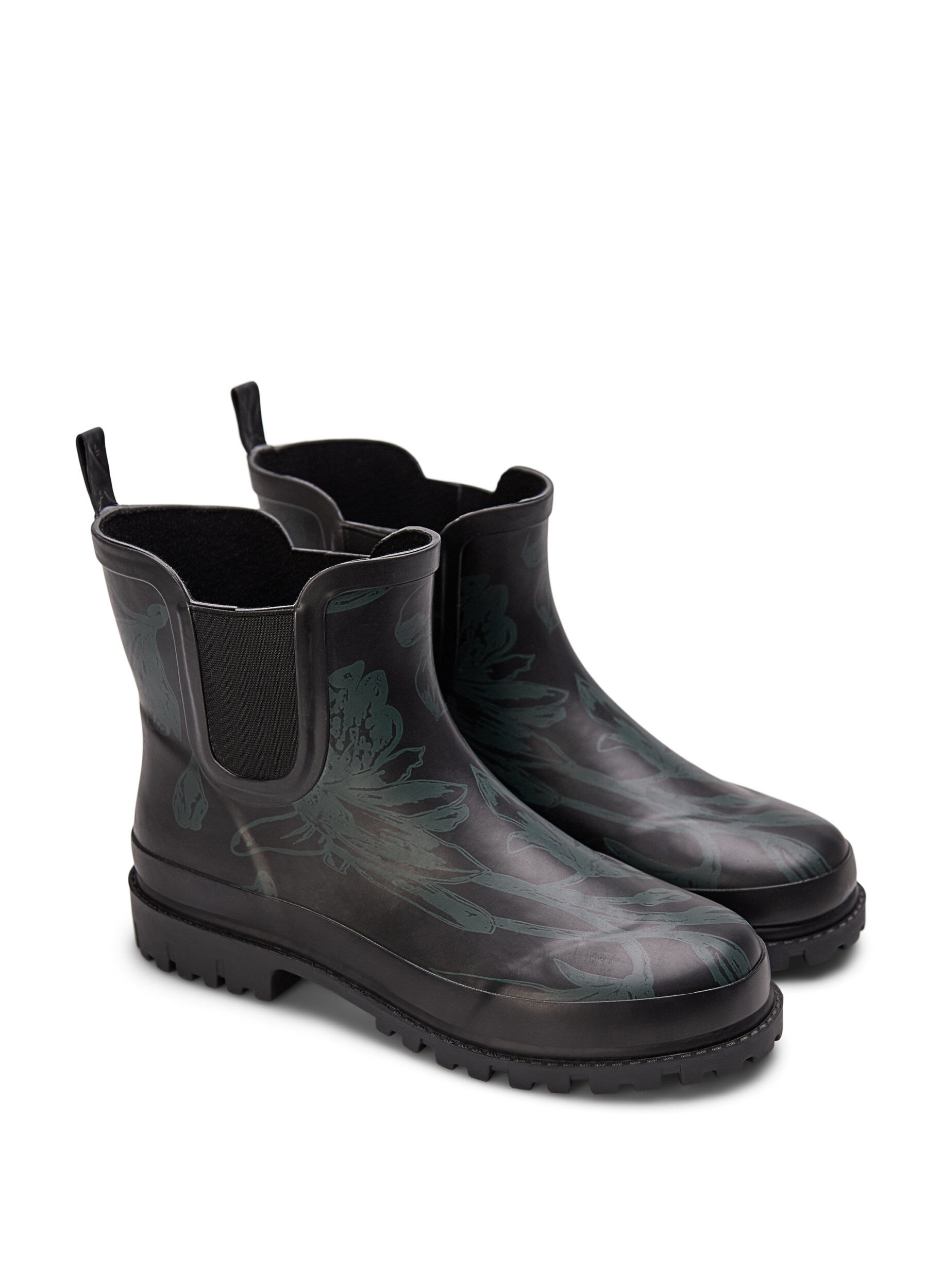 Zizzi Kurze breit geschnittene Gummistiefel mit Druck, B. Teal Flower AOP, Packshot image number 1