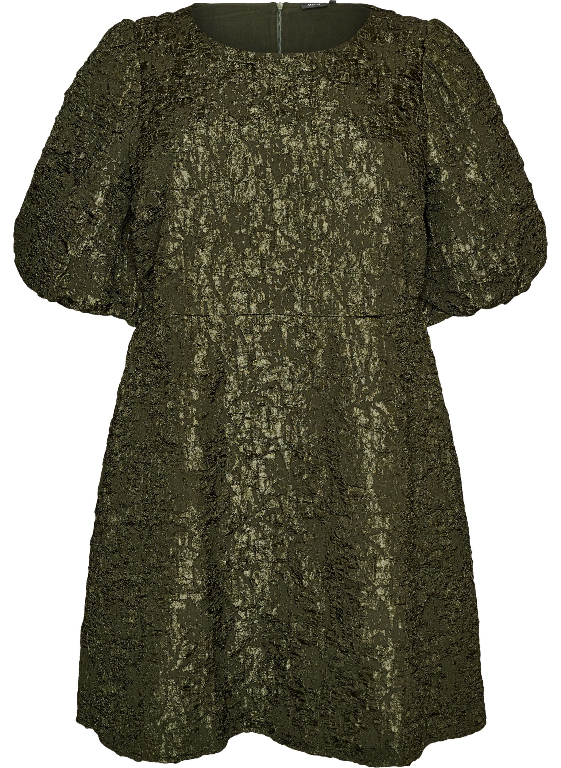 Kleid aus Jacquard mit Puff&auml;rmeln und A-Linie
