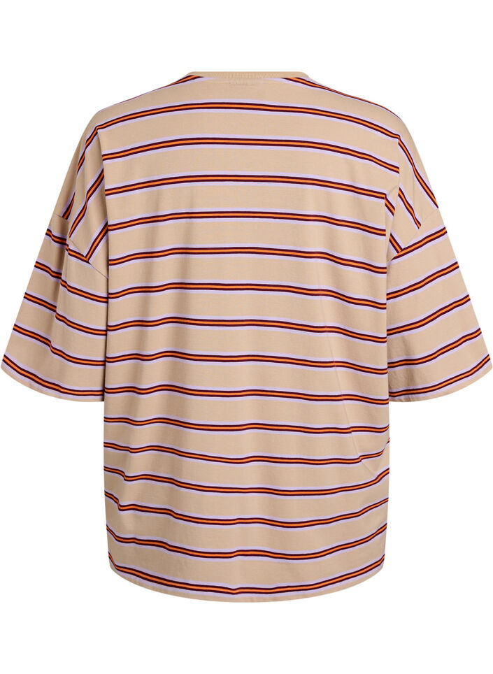 Oversize-T-Shirt mit Streifen und 1/2-&Auml;rmeln, Beige, Packshot image number 1