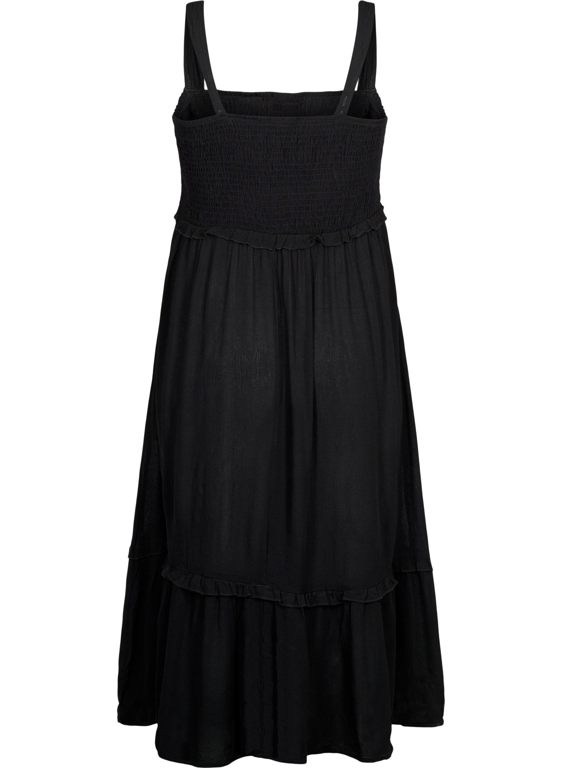 Zizzi Midikleid aus Viskose mit Smok, Black, Packshot image number 1