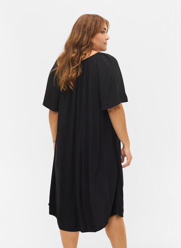 Kurzärmeliges Kleid aus Viskose, Black, Model image number 1