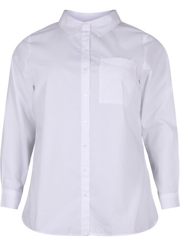 Gestreiftes Hemd aus Baumwollmischung, Bright White, Packshot image number 0