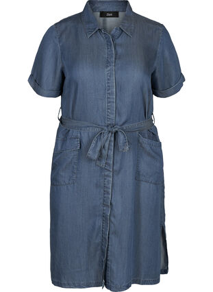 Kurzarm Kleid aus Lyocell, Blue denim , Packshot image number 0