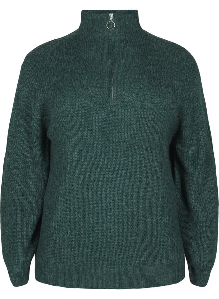 Strickpullover mit hohem Kragen und Rei&szlig;verschluss, Gr&uuml;n, Packshot image number 0