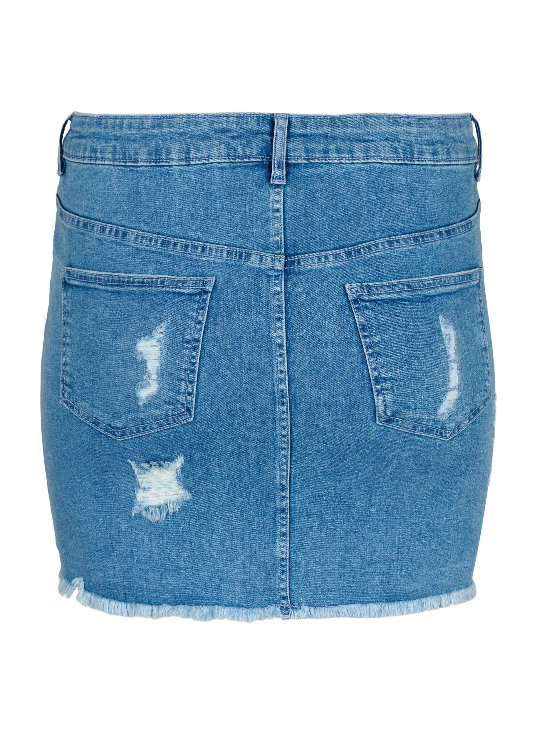 Zizzi Eng anliegender Jeansrock mit Schlitz, Blue denim, Packshot image number 1