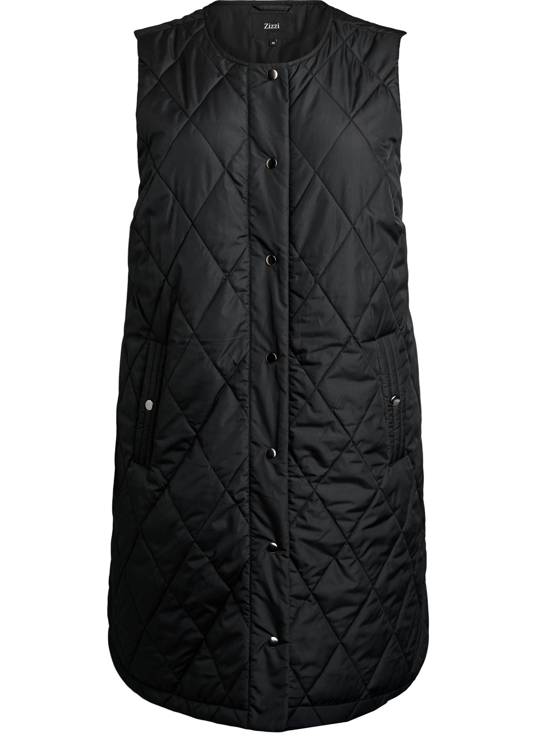 ZizziLange Steppweste mit Druckkn&ouml;pfen, Schwarz, Packshot image number 0