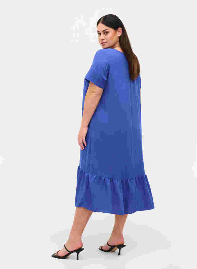 Kurzarm Viskosekleid mit V-Ausschnitt, Dazzling Blue, Model image number 1
