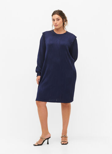 Langärmliges Kleid mit Texturmuster, Maritime Blue, Model image number 2