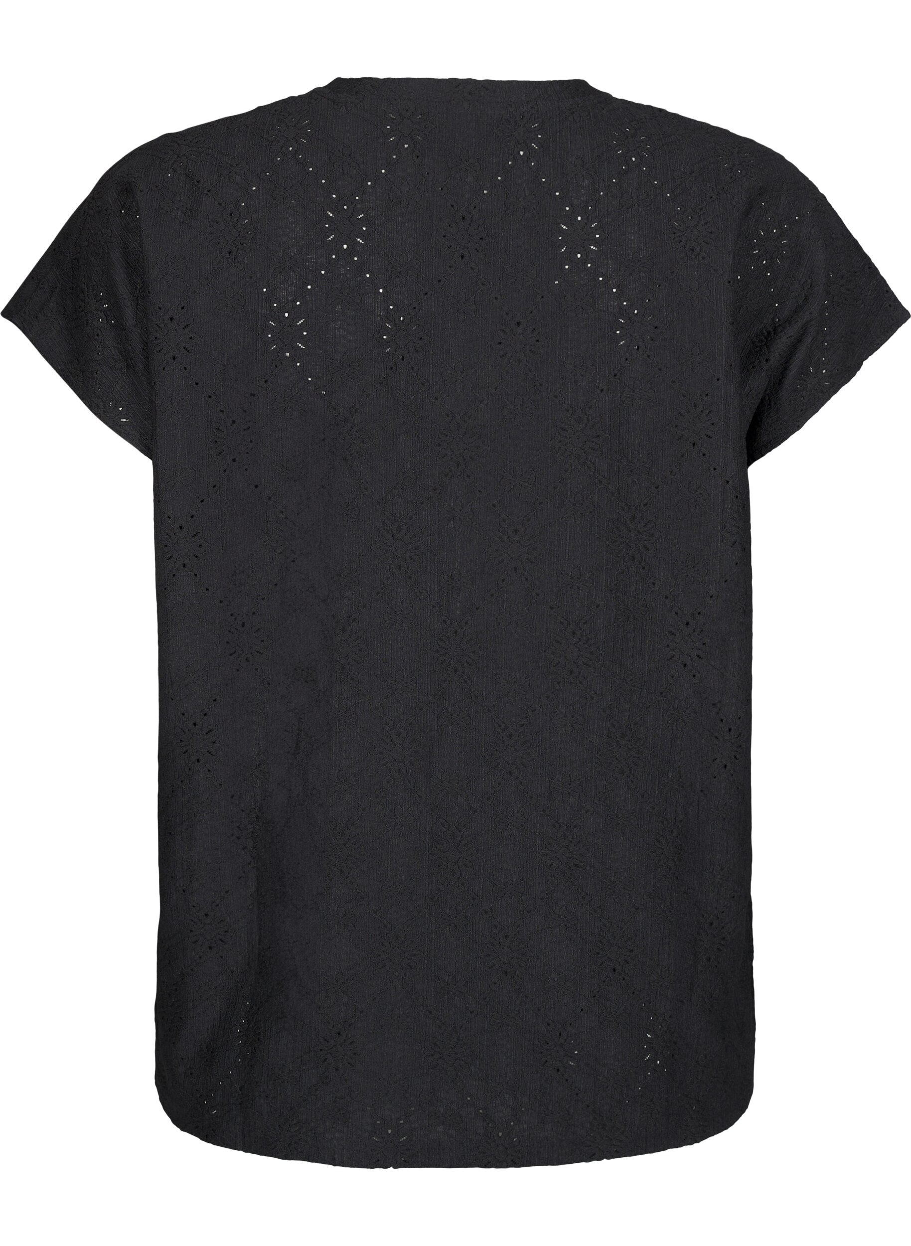 Zizzi Bluse mit kurzen &Auml;rmeln und floralen Stickereien, Black, Packshot image number 1