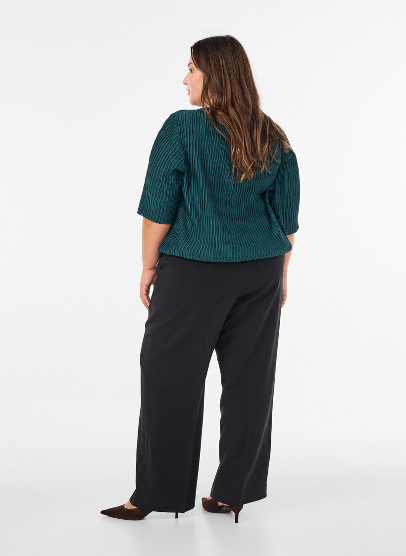 Bluse mit welliger Struktur und Ballonform, Gr&uuml;n, Model image number 2