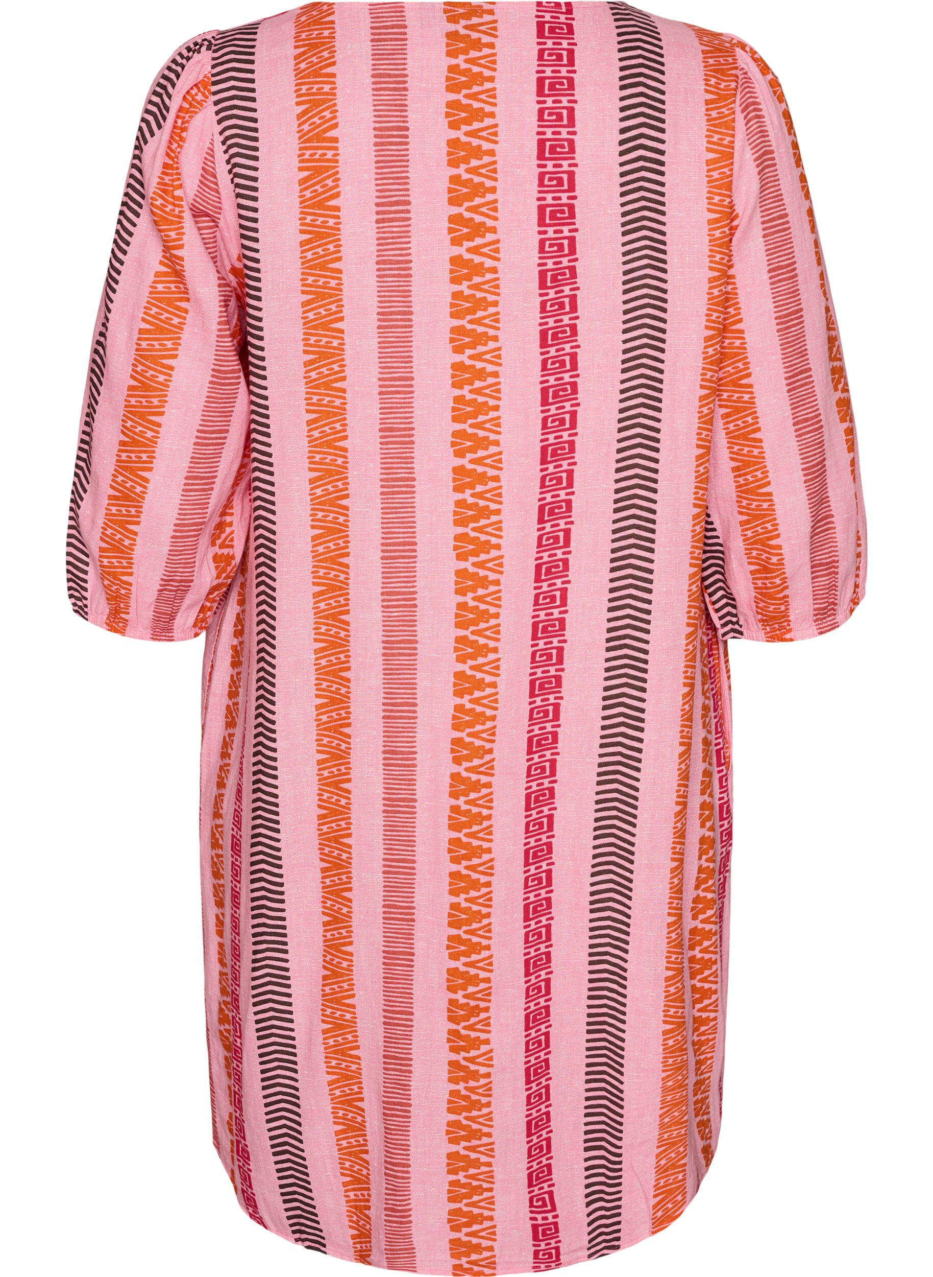 Zizzi Kurzes Kleid aus Leinen und Viskose mit 3/4-&Auml;rmeln, Pink, Packshot image number 1